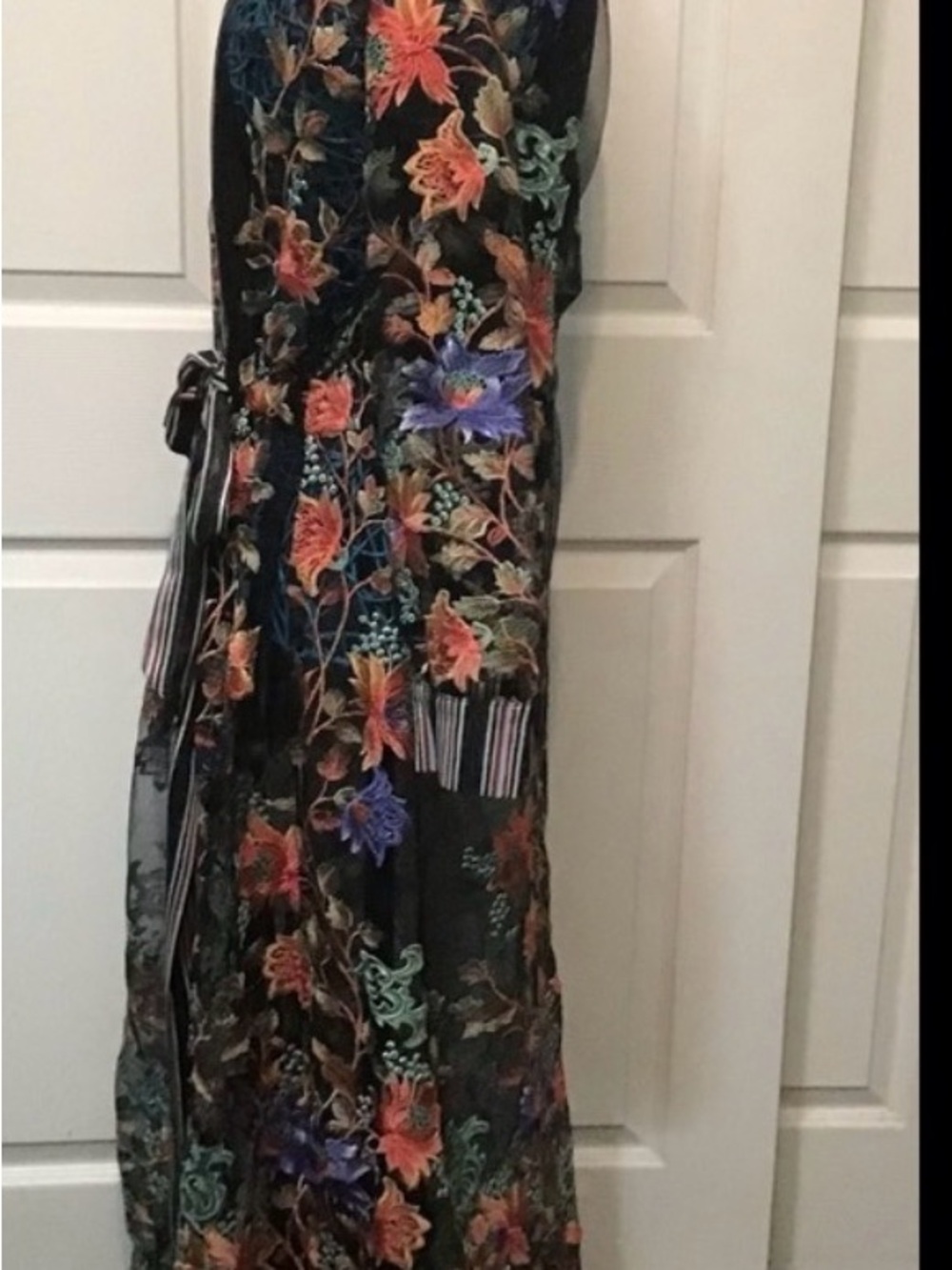 Aratta Sheer Floral Maxi Robe in Black with Multicolor Embroidery - Picture 4 of 7